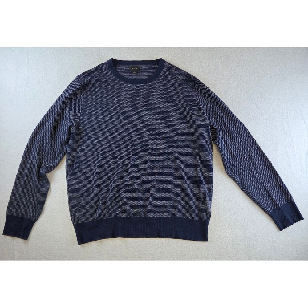 J.Crew Cotton Cashmere Pique Crewneck Sweater Birdseye Stitch Blue Mens Large